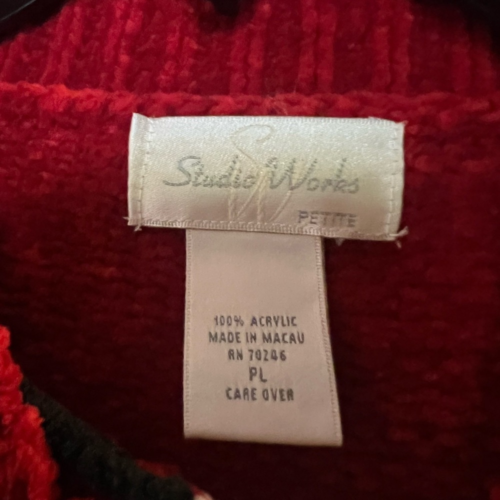 Studio Works Red, Black, and Cream Patchwork Sweater - Picture 2 of 3